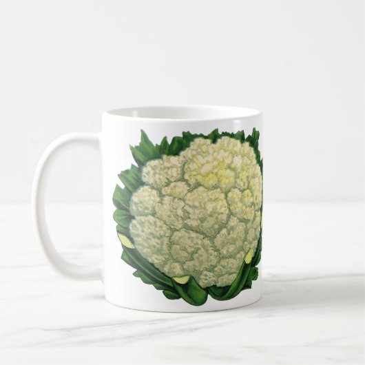 Vintages Gemüse Gemüse Veggies Blumenkohl Kaffeetasse (Links)