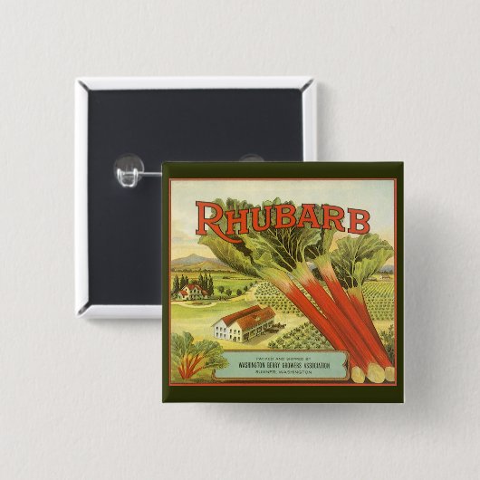 Vintages Gemüse kann Kunst, Rhubarb-Bauernhof Button (Vorne & Hinten)