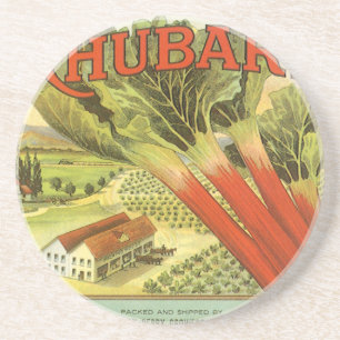 Vintages Gemüse kann Kunst, Rhubarb-Bauernhof Getränkeuntersetzer