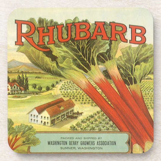 Vintages Gemüse kann Kunst, Rhubarb-Bauernhof Getränkeuntersetzer (Vorderseite)