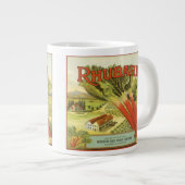 Vintages Gemüse kann Kunst, Rhubarb-Bauernhof Jumbo-Tasse (Vorderseite Rechts)