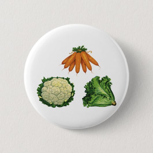 Vintages Gemüse; Karotten, Blumenkohl, Salat Button (Vorderseite)