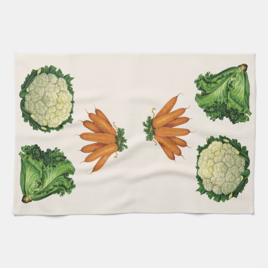 Vintages Gemüse; Karotten, Blumenkohl, Salat Geschirrtuch (Horizontal)