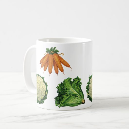 Vintages Gemüse; Karotten, Blumenkohl, Salat Kaffeetasse (Vorderseite Links)