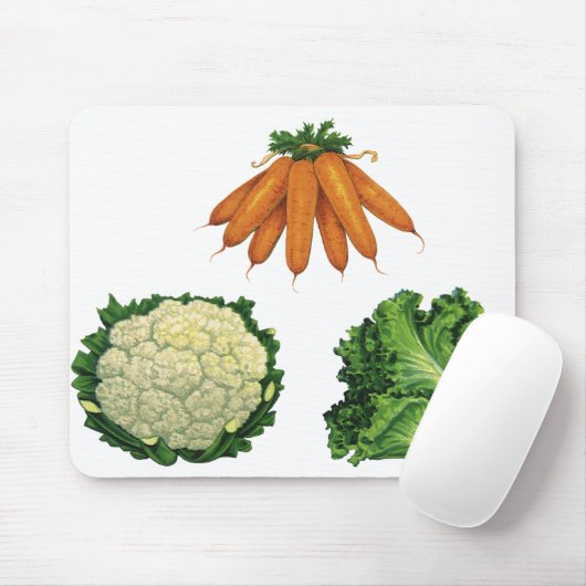 Vintages Gemüse; Karotten, Blumenkohl, Salat Mousepad (Mit Mouse)