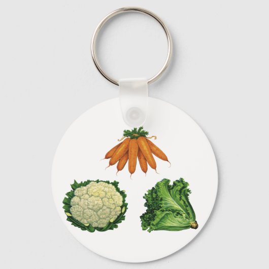 Vintages Gemüse; Karotten, Blumenkohl, Salat Schlüsselanhänger (Rückseite)