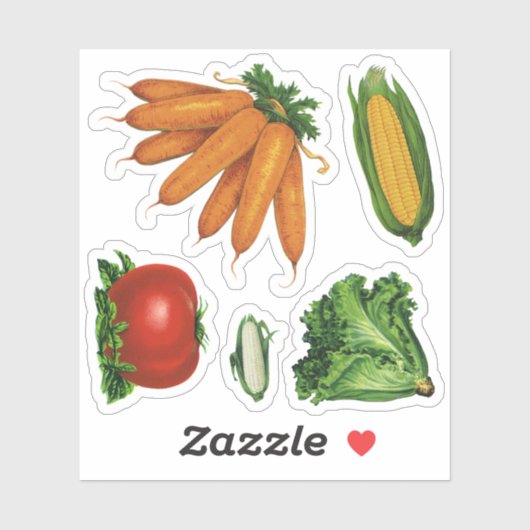 Vintages Gemüse, Karotten, Tomaten, Salat, Mais Aufkleber (Blatt)