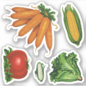 Vintages Gemüse, Karotten, Tomaten, Salat, Mais Aufkleber (Vorderseite)