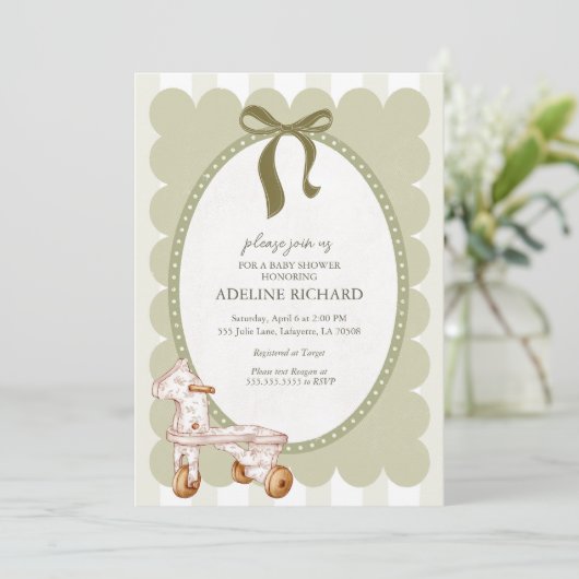 Vintages Gender Netural Baby Shower Einladung (Stehend Vorderseite)