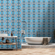 Vintages geometrisches blau-graues M-Muster