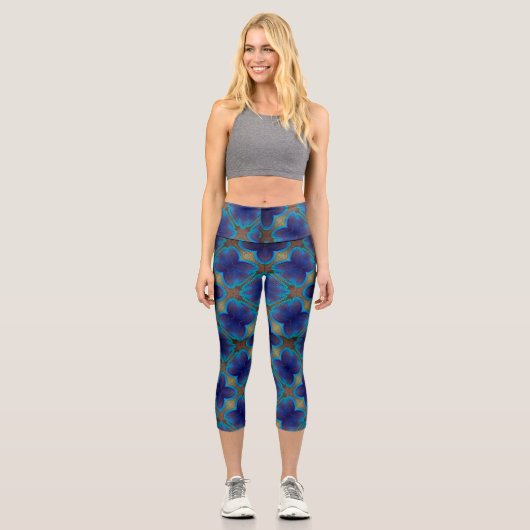 Vintages geometrisches Boho-Muster Capri Leggings (Vorderseite)