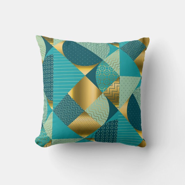 Vintages geometrisches Gewebe, nahtloses Patchwork Kissen (Vorderseite)