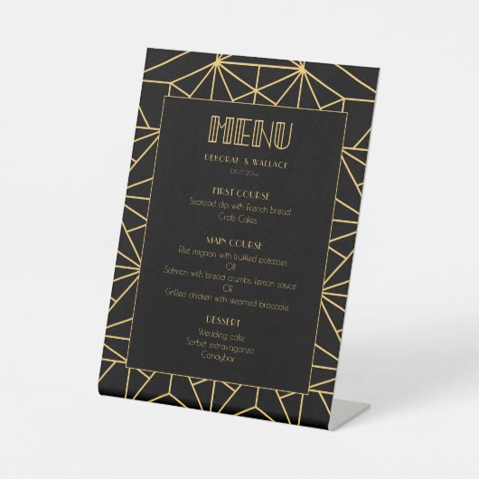 Vintages geometrisches Hochzeitsmenü des Deko der Sockelschild (Vorderseite)