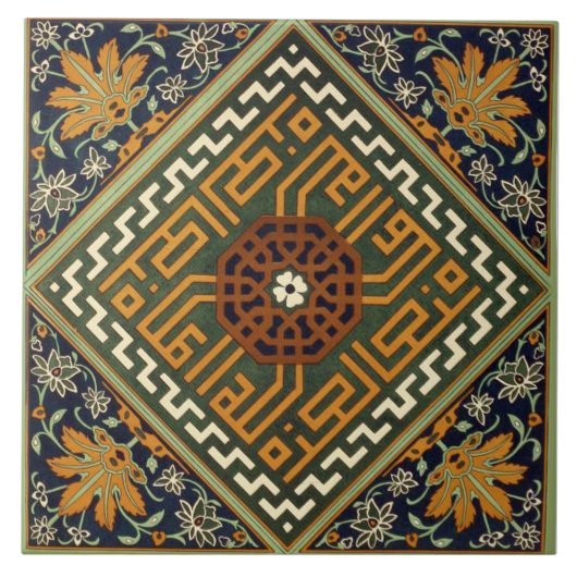 Vintages geometrisches mit Blumenmuster Fliese (Vorderseite)