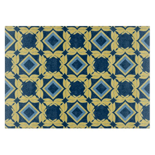 Vintages geometrisches Trennboard Blue & Cream Schneidebrett (Vorderseite)