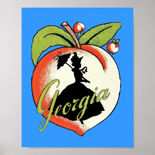Vintages Georgia Peach Silhouette Südliche Glocke Poster (Vorne)