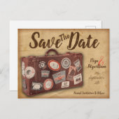 Vintages Gepäck Save the Date Postkarte (Vorne/Hinten)