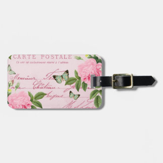 Vintages Gepäckanhänger mit rosa Rosa