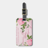 Vintages Gepäckanhänger mit rosa Rosa (Vorderseite vertikal)