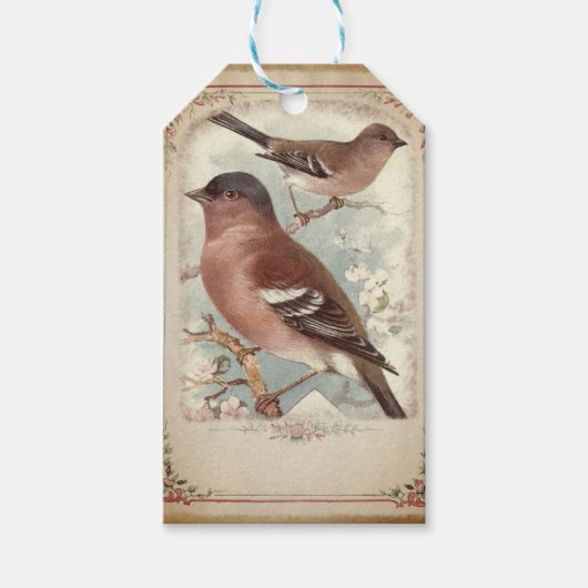 Vintages Gerahmtes Vogelgeflecht Geschenkanhänger (Vorderseite)