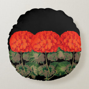 Vintages Geranium Trio - fette Blüte    Rundes Kissen