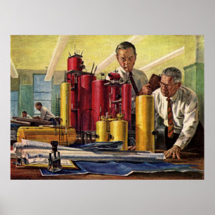 Vintages Geschäft, Architekten, die in einem Büro Poster