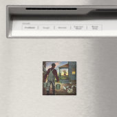 Vintages Geschäft, Bauernhof mit Bauer und Hühner Magnet (In Situ (Geschirrspüler))