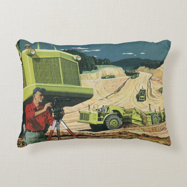 Vintages Geschäft, Baustelle mit Umfrage Dekokissen (Vorderseite)