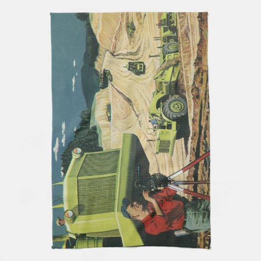 Vintages Geschäft, Baustelle mit Umfrage Geschirrtuch (Vertikal)