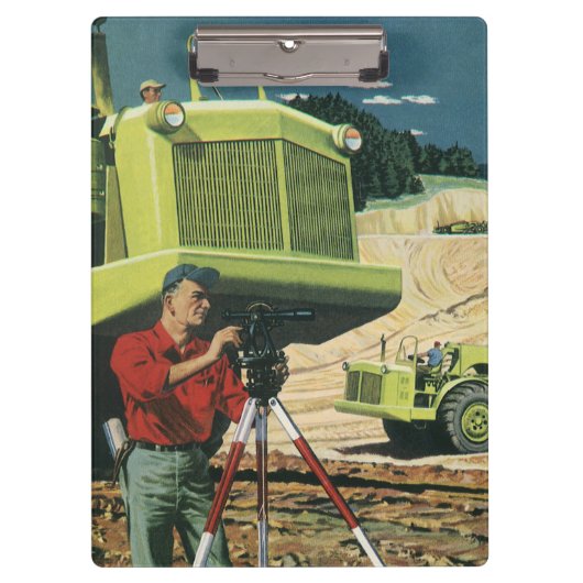 Vintages Geschäft, Baustelle mit Umfrage Klemmbrett (Vorderseite)