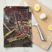 Vintages Geschäft, Feuerwehrmänner Feuerwehrfahrze Geschirrtuch (Viertel Falte)