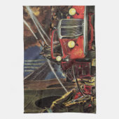 Vintages Geschäft, Feuerwehrmänner Feuerwehrfahrze Geschirrtuch (Vertikal)