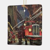 Vintages Geschäft, Feuerwehrmänner Feuerwehrfahrze Keramikornament (Links)