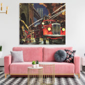Vintages Geschäft, Feuerwehrmänner Feuerwehrfahrze Leinwanddruck (Insitu (Wohnzimmer))