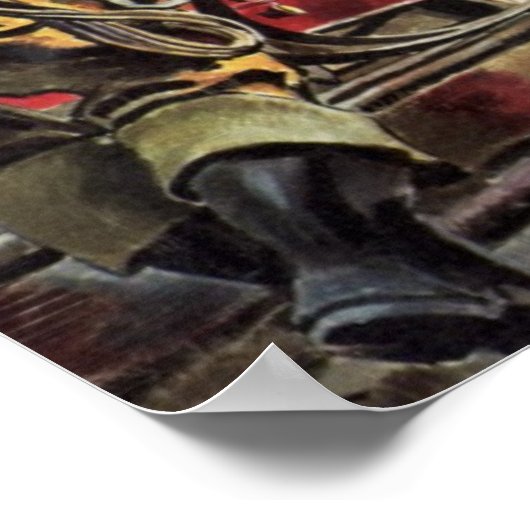 Vintages Geschäft, Feuerwehrmänner Feuerwehrfahrze Poster (Ecke)