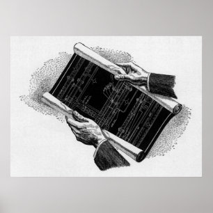 Vintages Geschäft, Hands und architektonische Blue Poster