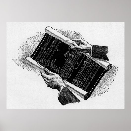 Vintages Geschäft, Hands und architektonische Blue Poster (Vorne)