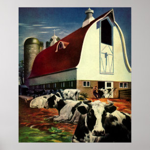 Vintages Geschäft, Holstein Milchkühe auf Milchfar Poster