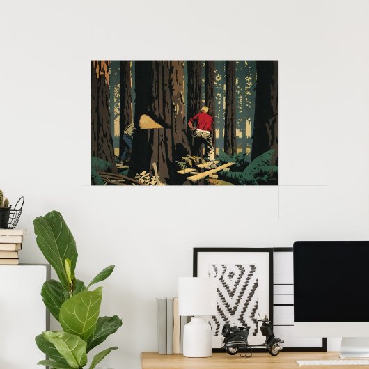 Vintages Geschäft, Holzindustrie, Redwood-Wald Poster (Heimbüro)