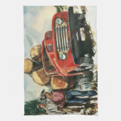 Vintages Geschäft, LKW-Logging mit Lumberjacks Geschirrtuch (Vertikal)