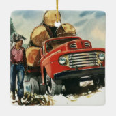 Vintages Geschäft, LKW-Logging mit Lumberjacks Keramikornament (Rückseite)