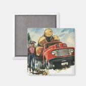 Vintages Geschäft, LKW-Logging mit Lumberjacks Magnet (Vorderseite/Rückseite)