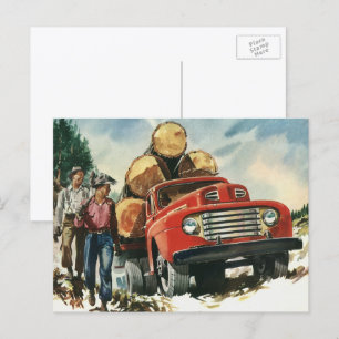 Vintages Geschäft, LKW-Logging mit Lumberjacks Postkarte