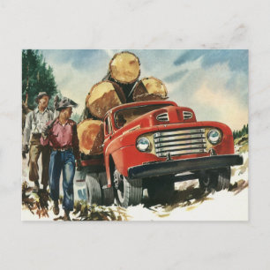 Vintages Geschäft, LKW-Logging mit Lumberjacks Postkarte