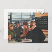Vintages Geschäft, Mitarbeiter am Airline Counter Postkarte (Vorne/Hinten)