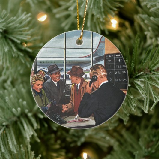 Vintages Geschäft, Mitarbeiter am Ticketschalter Keramikornament (Baum)