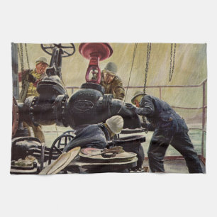 Vintages Geschäft, Ölplattform auf dem Ozean Geschirrtuch