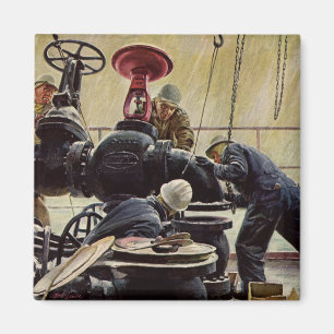 Vintages Geschäft, Ölplattform auf dem Ozean Magnet