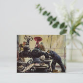 Vintages Geschäft, Ölplattform auf dem Ozean Postkarte (Stehend Vorderseite)
