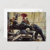 Vintages Geschäft, Ölplattform auf dem Ozean Postkarte (Vorne/Hinten)